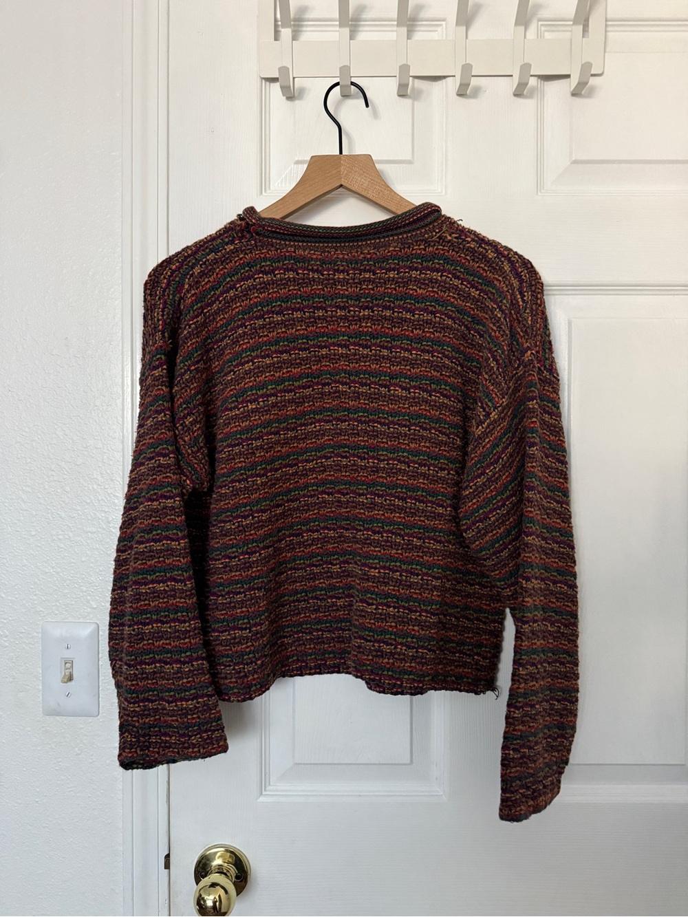 Vintage Style Multicolor Striped Textured Knit Crewneck Sweater Small - Picture 6 of 6